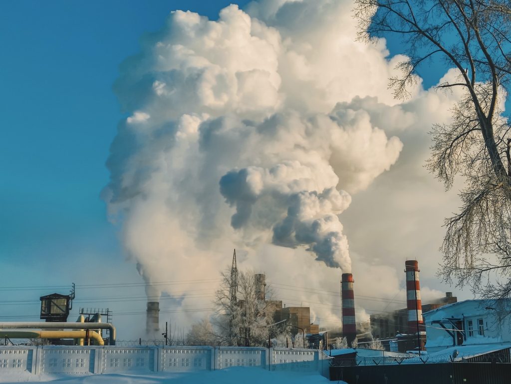 Chimney emissions from industrial lignite power plants.